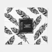 Zwart & Wit Boho Tribal Feathers - Gepersonaliseer Fleece Deken (Voorkant (Horizontaal))