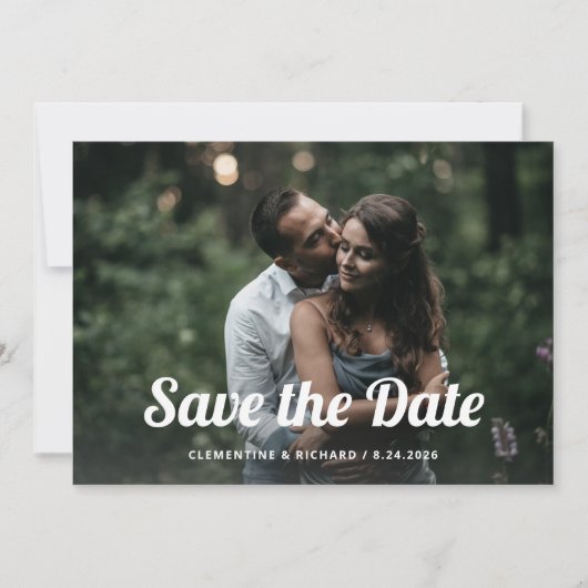 Zwart-wit boho | Twee foto's en QR-code Save The Date (Voorkant)