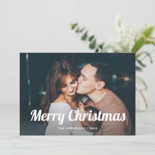 Zwart-wit boho | Twee foto's vrolijk kerstfeest Feestdagenkaart (Staand voorkant)