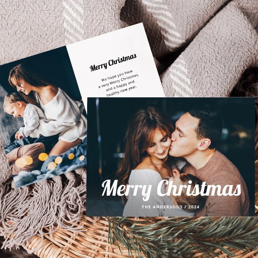 Zwart-wit boho | Twee foto's vrolijk kerstfeest Feestdagenkaart