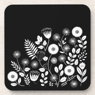 Zwart-wit Boho Wildflower Bier Onderzetter