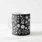 Zwart-wit Boho Wildflower Koffiemok (Voorkant links)