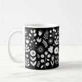 Zwart-wit Boho Wildflower Koffiemok (Links)