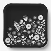 Zwart-wit Boho Wildflower Papieren Bordje (Voorkant)
