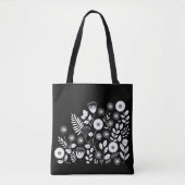 Zwart-wit Boho Wildflower Tote Bag (Voorkant)