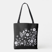 Zwart-wit Boho Wildflower Tote Bag (Achterkant)