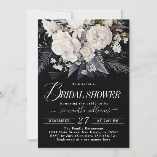 Zwart-wit Boho Wildflower Vrijgezellenfeest Kaart (Voorkant)