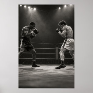 Zwart-wit bokswedstrijd Twee mannelijke boksers Mu Poster