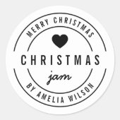 Zwart-wit Bold Heart Vrolijk Kerstfeest Jam Ronde Sticker (Voorkant)