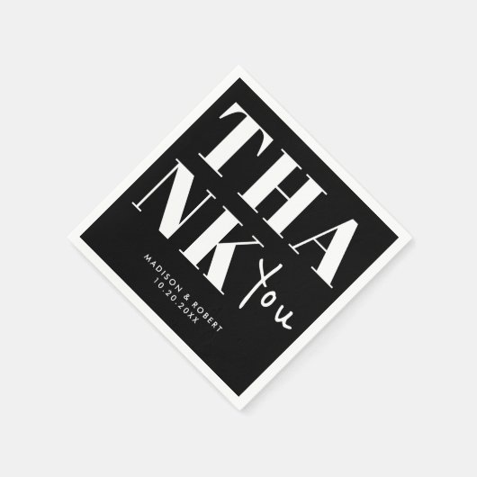 Zwart-wit Bold Minimalist Dank u bruiloft Servet (Hoek)