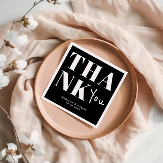 Zwart-wit Bold Minimalist Dank u bruiloft Servet