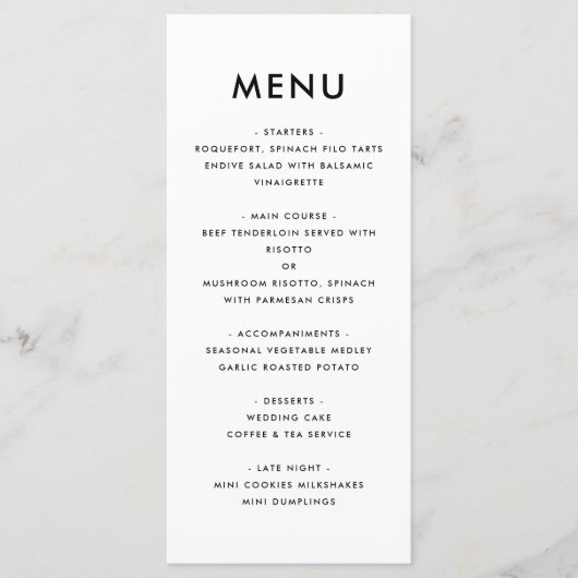 Zwart-wit Bold Minimalistische Moderne Huwelijk Menu (Voorkant)
