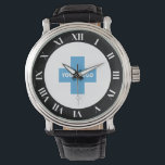 Zwart Wit Bold Roman cijfers Uw Logo Horloge<br><div class="desc">Gepersonaliseerde polshorloge met vetgedrukte witte Romeinse cijfers tegen een zwarte rand rondom je logo.</div>