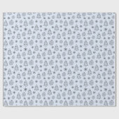 Zwart-wit Bomen Sneeuwvlokken Blauwe Kerstmis Cadeaupapier (Vlak)