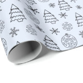 Zwart-wit Bomen Sneeuwvlokken Blauwe Kerstmis Cadeaupapier (Rol Hoek)