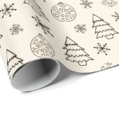 Zwart-wit Bomen Sneeuwvlokken Gele Kerstmis Cadeaupapier (Rol Hoek)