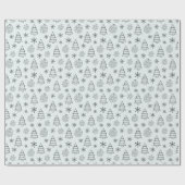 Zwart-wit Bomen Sneeuwvlokken Groene Kerstmis Cadeaupapier (Vlak)