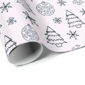 Zwart-wit Bomen Sneeuwvlokken Roze Kerstmis Cadeaupapier (Rol Hoek)