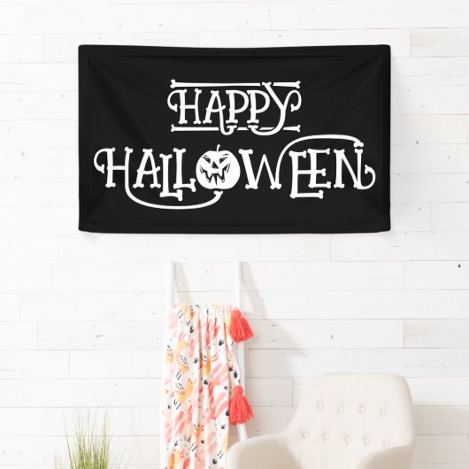 Zwart-wit Bony Happy Halloween Spandoek (Insitu)