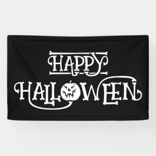 Zwart-wit Bony Happy Halloween Spandoek