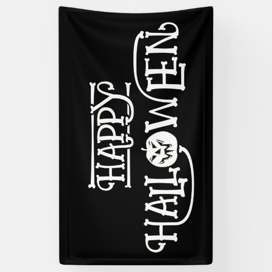 Zwart-wit Bony Happy Halloween Spandoek (Verticaal)