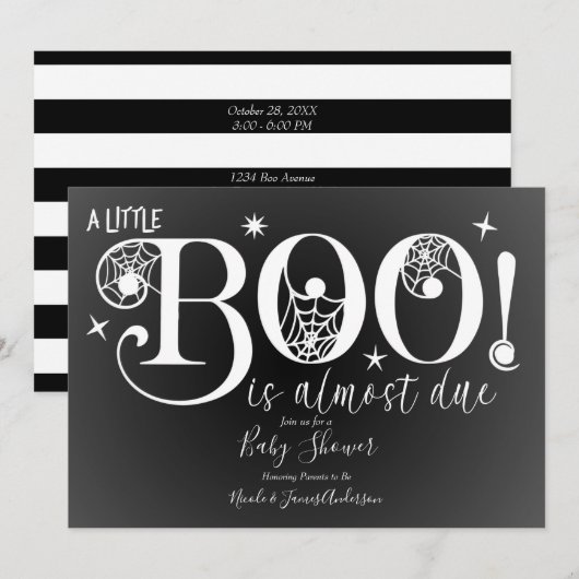 Zwart-wit BOO Elegant Baby shower Kaart (Voorkant / Achterkant)