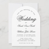 Zwart-wit boog bruiloft eenvoudige elegante script kaart (Voorkant)