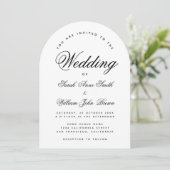 Zwart-wit boog bruiloft eenvoudige elegante script kaart (Staand voorkant)