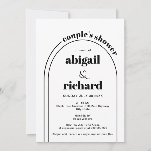 Zwart-wit boog bruiloft paar's douche kaart (Voorkant)