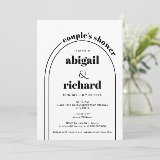 Zwart-wit boog bruiloft paar's douche kaart (Staand voorkant)