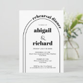 Zwart-wit boog bruiloft repetitie diner kaart (Staand voorkant)