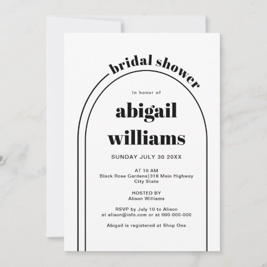 Zwart-wit boog bruiloft vrijgezellenfeest kaart (Voorkant)