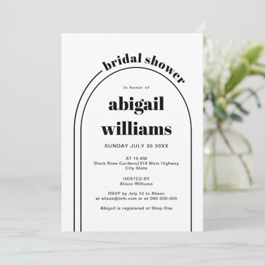 Zwart-wit boog bruiloft vrijgezellenfeest kaart (Staand voorkant)