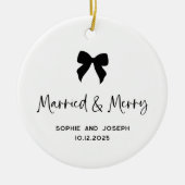 Zwart-Wit | Boog en foto Getrouwd en vrolijk Keramisch Ornament (Voorkant)