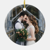 Zwart-Wit | Boog en foto Getrouwd en vrolijk Keramisch Ornament (Achterkant)