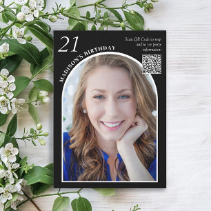 Zwart Wit Boog Foto QR Code 21e Verjaardag Kaart