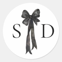 Zwart-wit boog monogram bruiloft ronde sticker