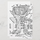 Zwart-wit boomhut kleurplaat briefpapier (Voorkant / Achterkant)