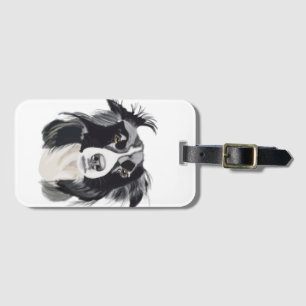 Zwart-wit Border Collie Bagagelabel