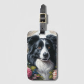 Zwart-wit Border Collie Dog Bagagelabel (Voorkant (verticaal))