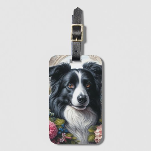 Zwart-wit Border Collie Dog Bagagelabel (Voorkant (verticaal))