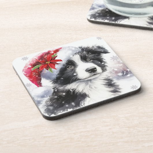 Zwart-wit Border Collie Hard plastic onderzetter (Linkerzijde)