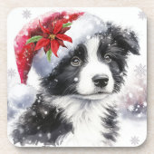 Zwart-wit Border Collie Hard plastic onderzetter (Voorkant)