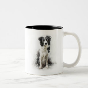Zwart-wit Border Collie Watercolor Kunst Tweekleurige Koffiemok