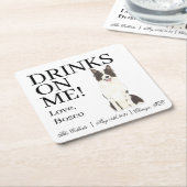 Zwart-wit Border Collie Wedding Kartonnen Onderzetters (Schuin)