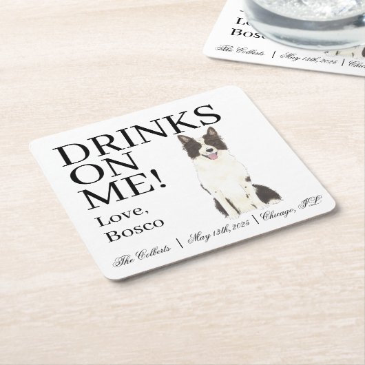 Zwart-wit Border Collie Wedding Kartonnen Onderzetters (Schuin)