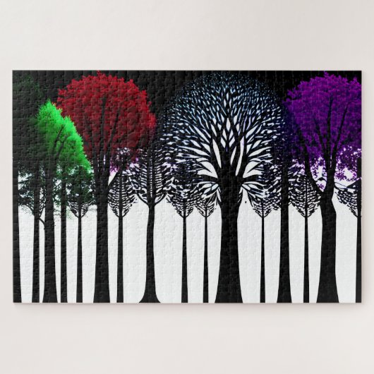 Zwart-wit bos met sporen van kleur legpuzzel (Horizontaal)
