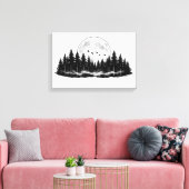 Zwart-wit bos schets, woondecoratie canvas afdruk (Insitu (Woonkamer))
