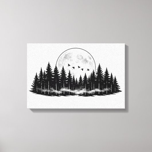 Zwart-wit bos schets, woondecoratie canvas afdruk (Voorkant)