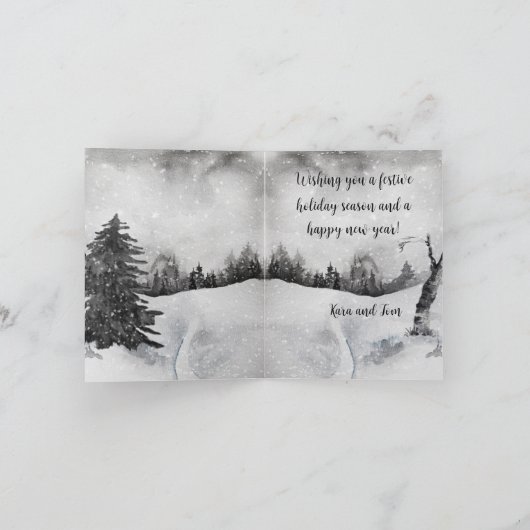 Zwart-wit bosdieren sneeuwbijeenkomst feestdagen kaart (Binnen)